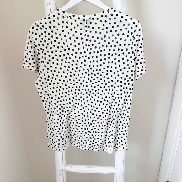 Who What Wear Cream and Black Polka Dot Linen Blend Short Sleeve Shirt Sz L - Picture 2 of 9